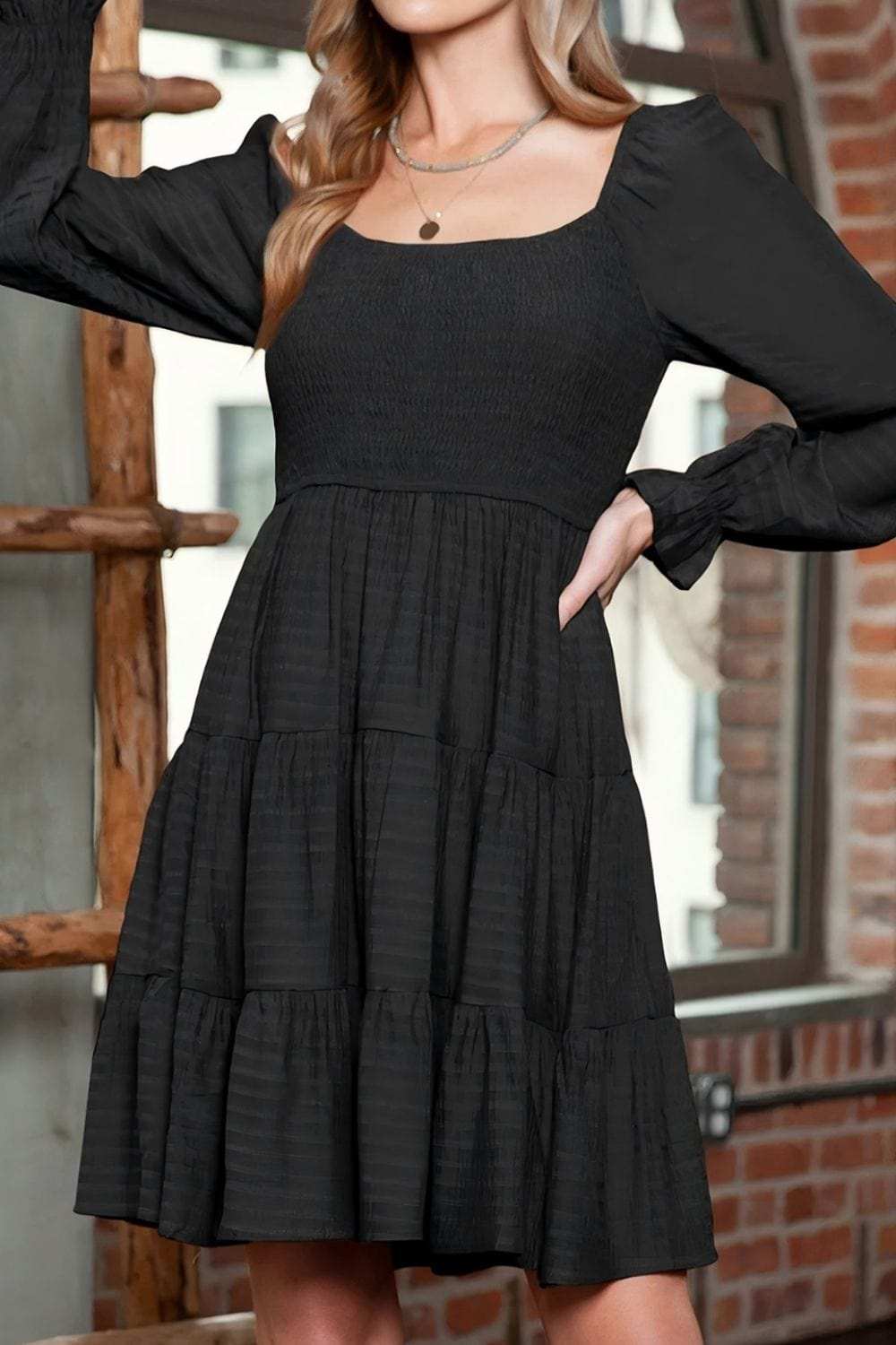 Square Neck Flounce Sleeve Dress - Trendsi - Flyclothing LLC