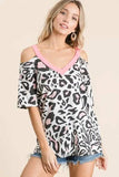 BiBi Leopard Print Top with Shoulder Cut Out - Trendsi - Flyclothing LLC