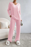 Ribbed V-Neck Top and Pants Lounge Set - Trendsi - Flyclothing LLC