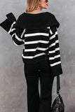 Striped Johnny Collar Long Sleeve Sweater - Trendsi - Flyclothing LLC