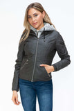 YMI Faux Layered Double-Zipper Jacket with Fuzzy Hood - Trendsi - Flyclothing LLC