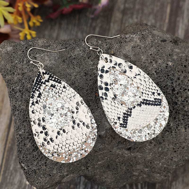 PU Leather Sequin Teardrop Earrings - Trendsi - Flyclothing LLC