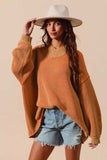 SO ME Oversized Two Tone Textured V Neck Sweater - Trendsi - Flyclothing LLC