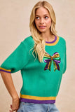 BiBi Mardi Gras Sequin Ribbon Patched Sweater - Trendsi - Flyclothing LLC