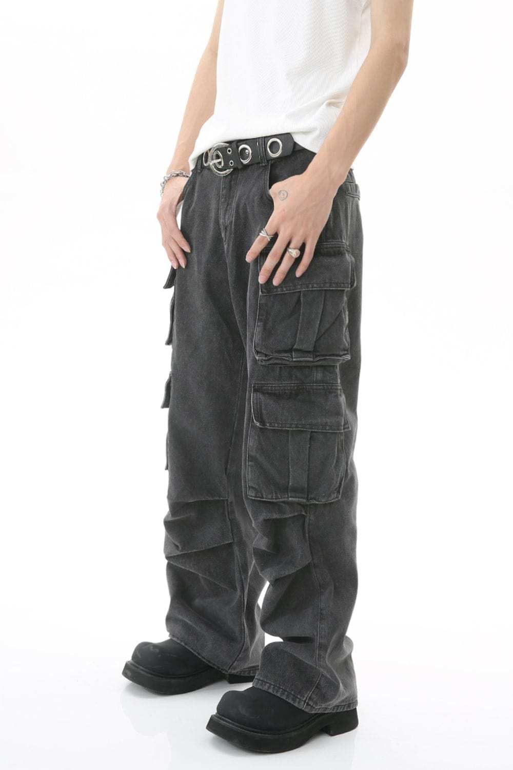 Men's Multi-Pocket Pleated Cargo Jeans - Trendsi - Flyclothing LLC