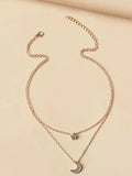 Double Layered Star and Moon Pendant Necklace - Trendsi - Flyclothing LLC