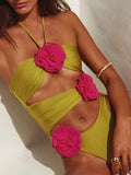 Flower Cutout Halter Neck One-Piece Swimwear - Trendsi - Flyclothing LLC