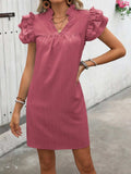 Ruffled Notched Cap Sleeve Mini Dress - Trendsi - Flyclothing LLC