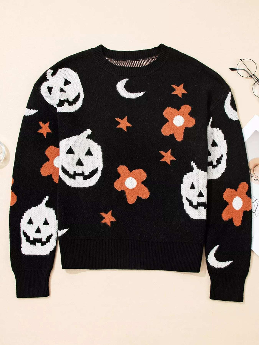 Halloween Gothic Pattern Long Sleeve Sweater - Trendsi - Flyclothing LLC