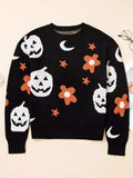 Halloween Gothic Pattern Long Sleeve Sweater - Trendsi - Flyclothing LLC