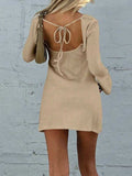 Backless Round Neck Long Sleeve Mini Dress - Trendsi - Flyclothing LLC