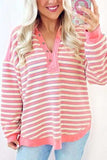 Striped Johnny Collar Long Sleeve Sweatshirt - Trendsi - Flyclothing LLC