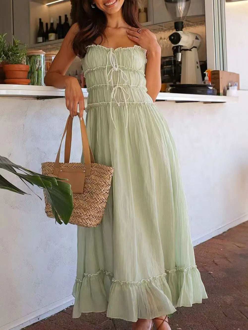 Devine Frill Ruffled Hem Midi Cami Dress - Trendsi - Flyclothing LLC
