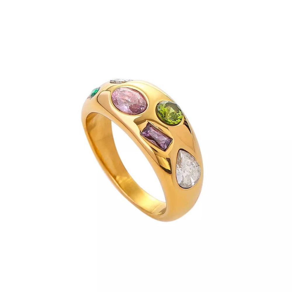 18K Gold-Plated Colorful Zircon Ring - Trendsi - Flyclothing LLC