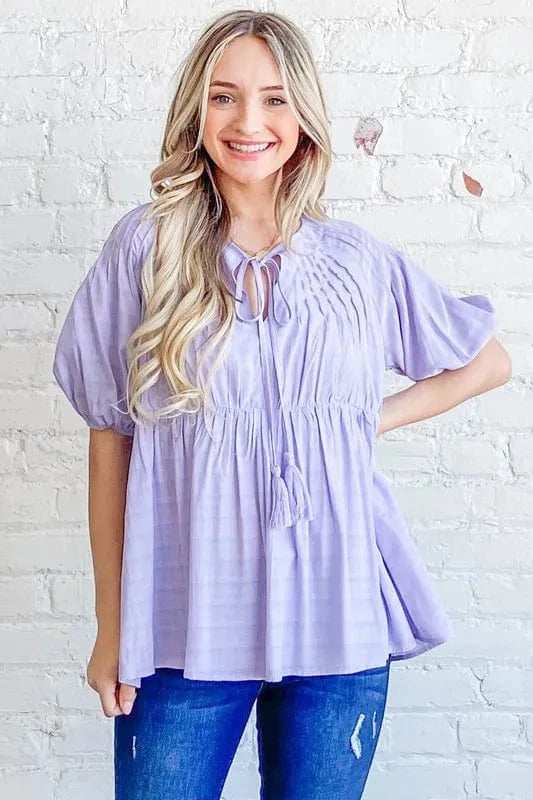 And The Why Textured Pintuck Blouse Top with Tassels - Trendsi - Flyclothing LLC