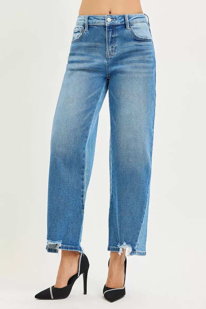 RISEN Full Size Slouchy Cropped Barrel Jeans with Contrast Wash Plus Size - Trendsi - Flyclothing LLC