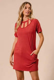 BiBi Front Cutout Mini Tee Dress with Pockets - Trendsi - Flyclothing LLC