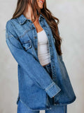 Snap Down Dropped Shoulder Denim Jacket - Trendsi - Flyclothing LLC