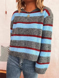 Striped Round Neck Long Sleeve Sweater - Trendsi - Flyclothing LLC