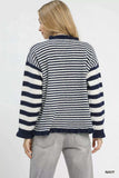 Umgee Ruffle Neck Stripe Sweater - Trendsi - Flyclothing LLC