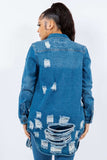 American Bazi Distressed Button Up Long Sleeve Denim Jacket - Trendsi - Flyclothing LLC