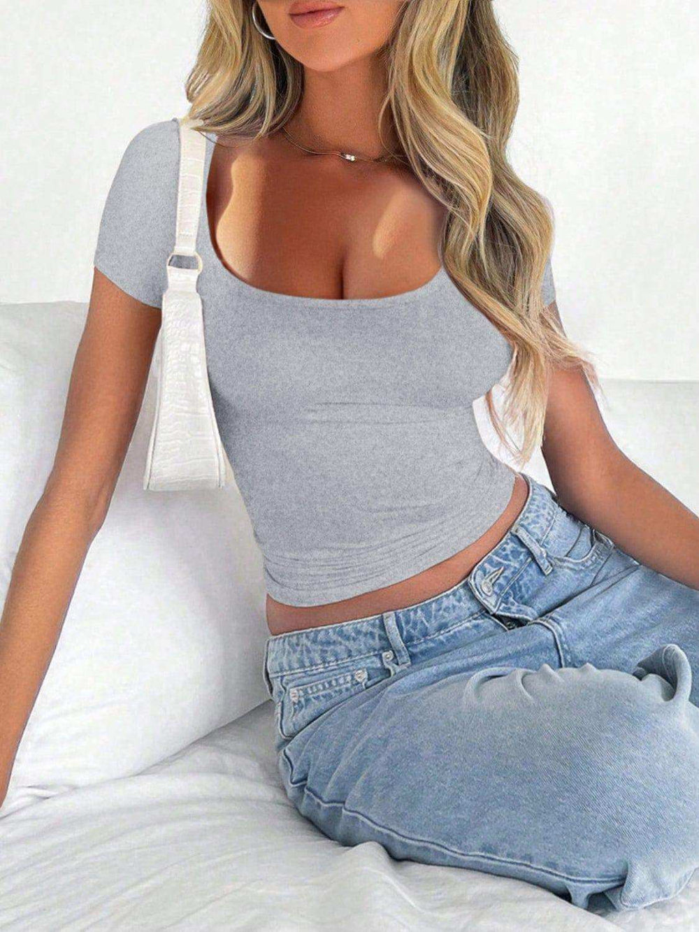 Scoop Neck Short Sleeve T-Shirt - Trendsi - Flyclothing LLC