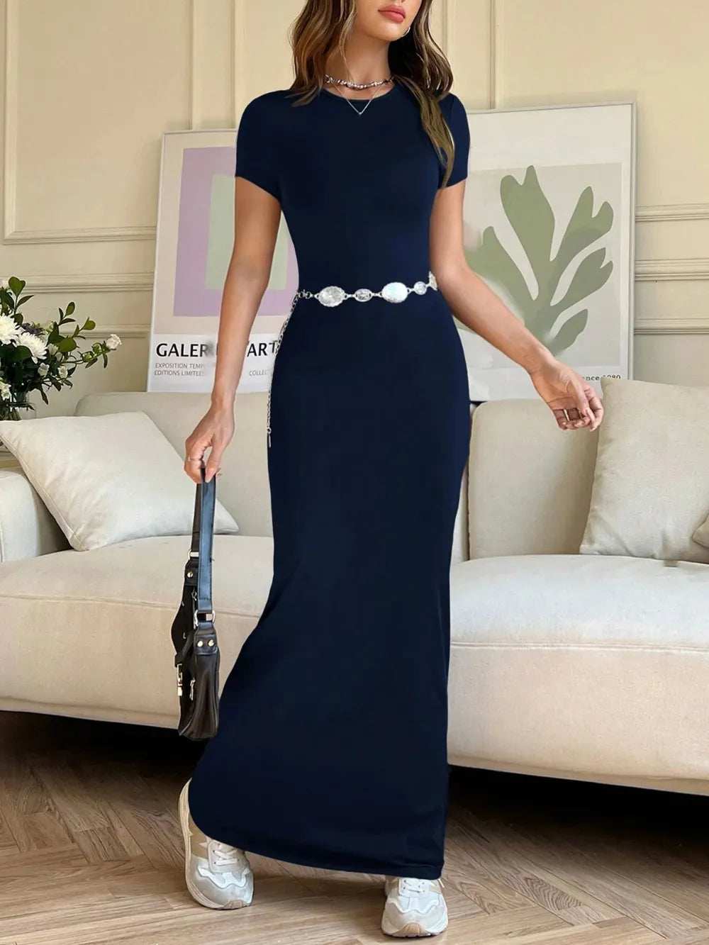 Short Sleeve Maxi Tee Dress - Trendsi - Flyclothing LLC