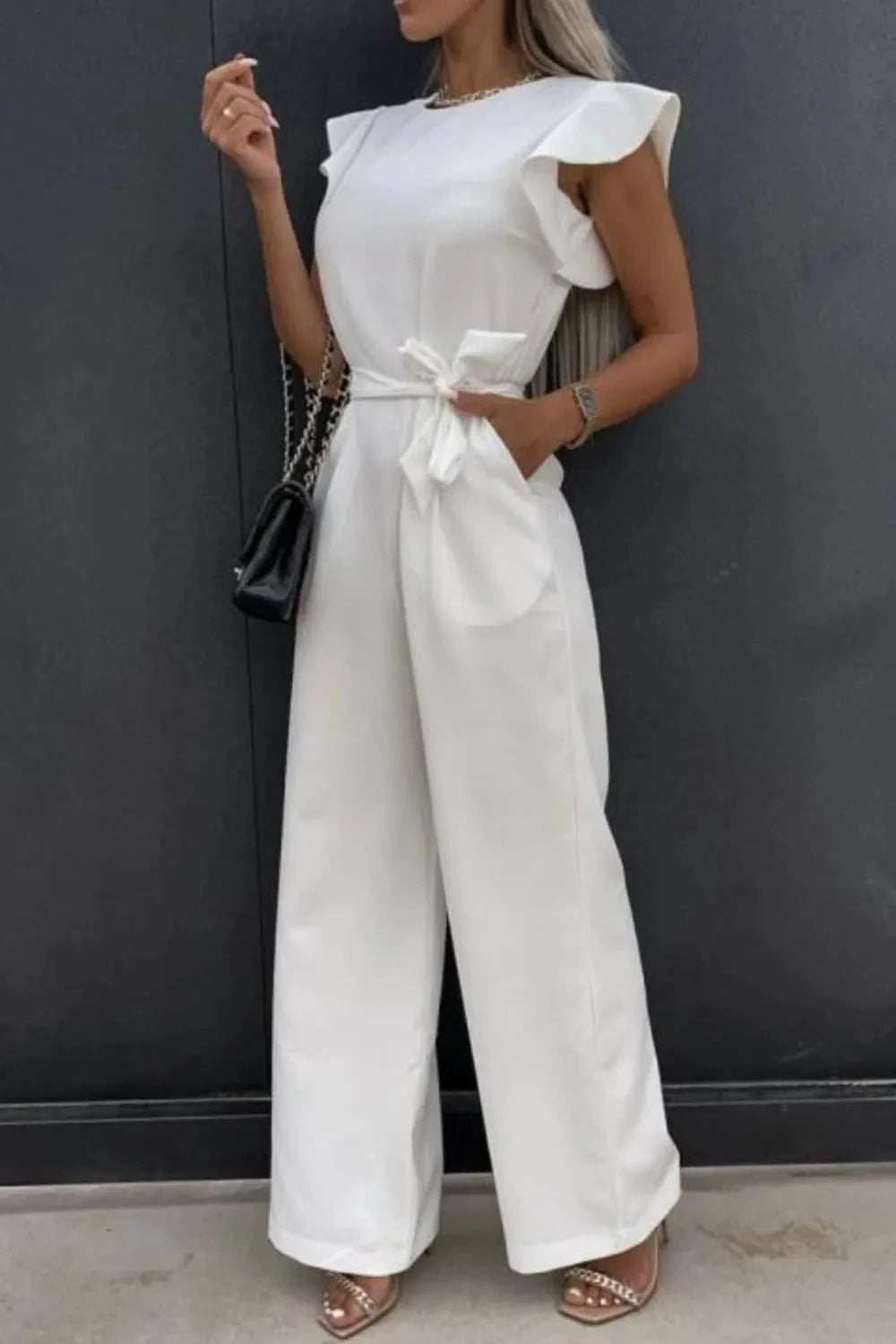 Round Neck Cap Sleeve Jumpsuit - Trendsi - Flyclothing LLC