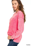 Zenana Acid Wash French Terry Exposed-Seam Pullover - Trendsi - Flyclothing LLC