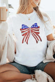 USA Flag Bow Knot Patched Crew Neck T Shirt - Trendsi - Flyclothing LLC