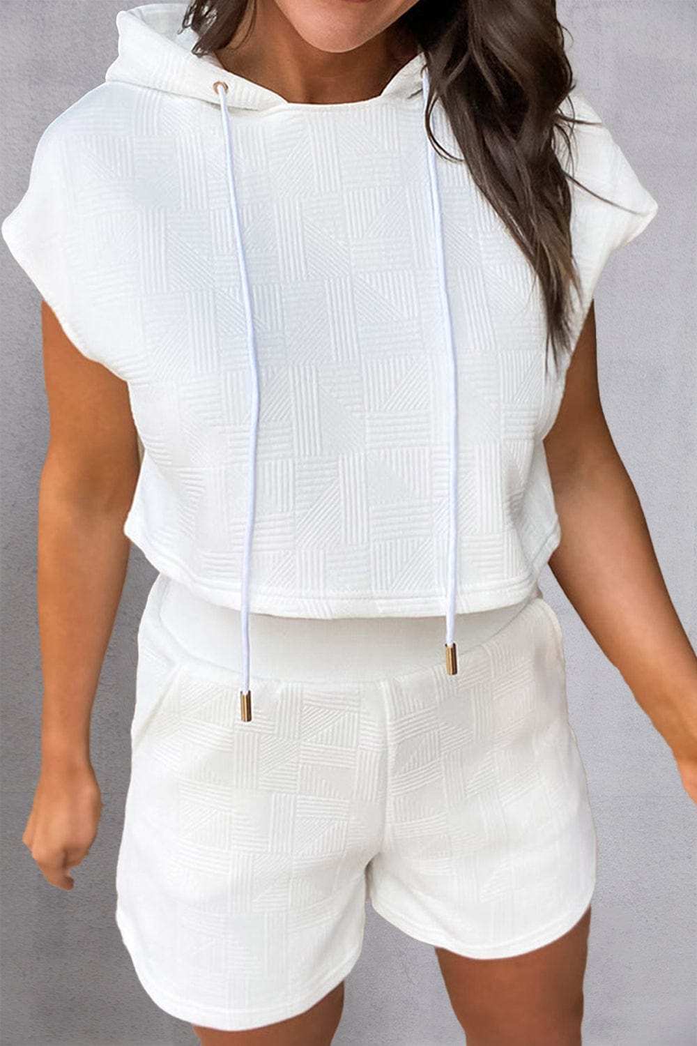 Textured Drawstring Hoodie and Shorts Set - Trendsi - Flyclothing LLC