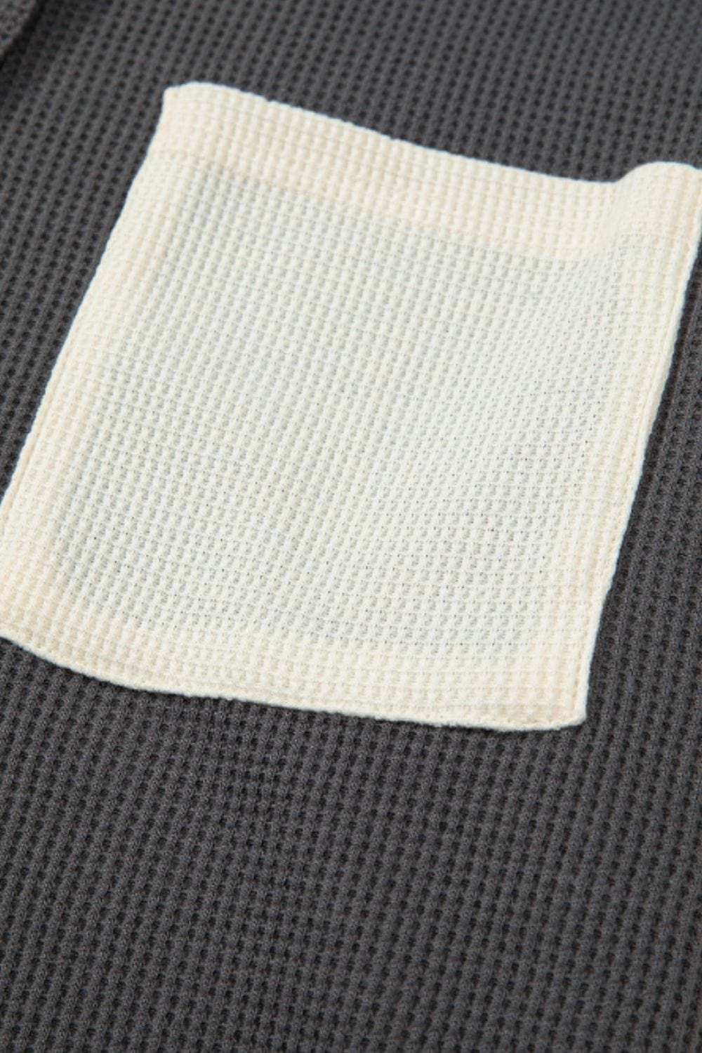 Waffle-Knit Two-Tone Long Sleeve Hoodie - Trendsi - Flyclothing LLC