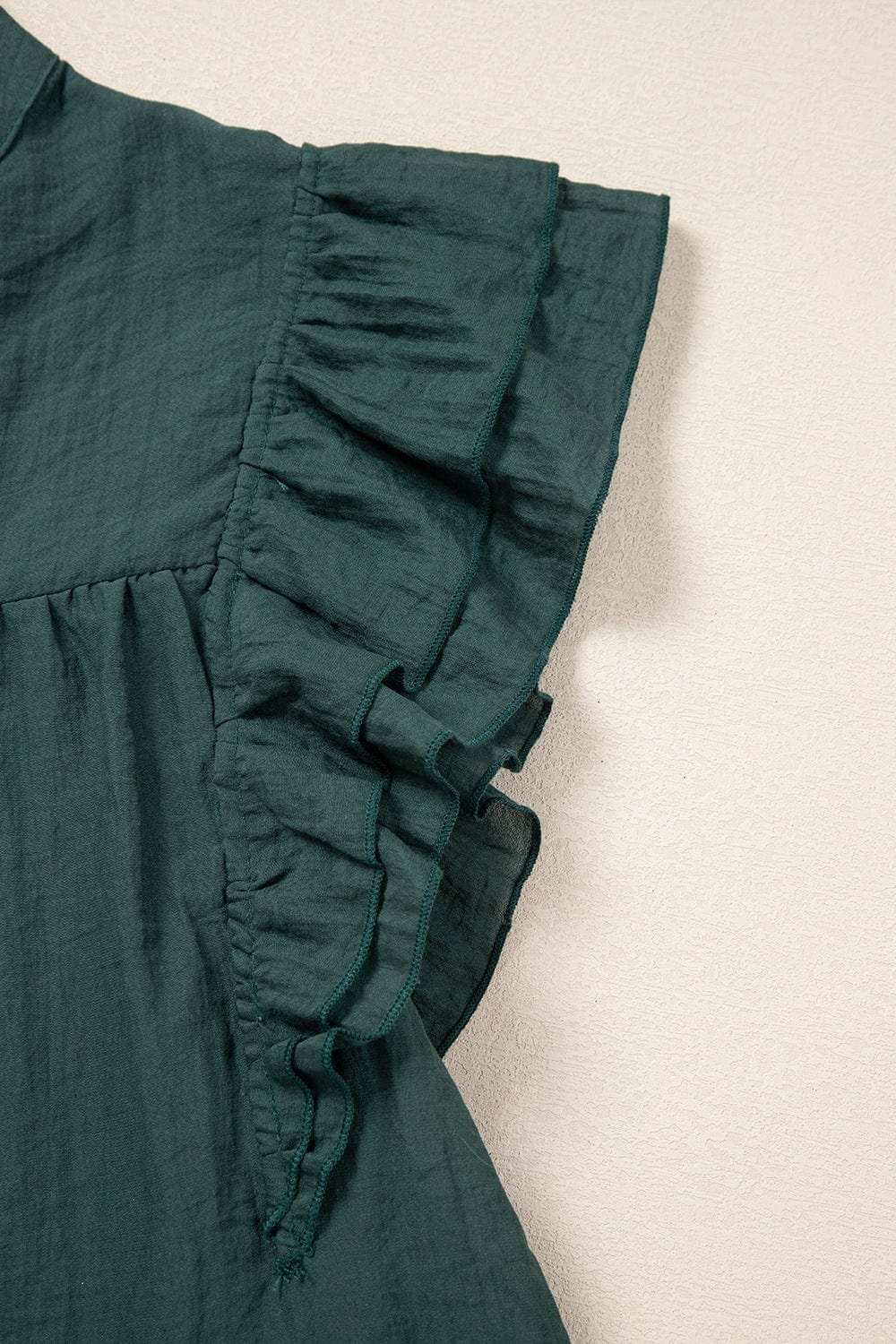 Frilled Notched Ruffled Cap Sleeve Blouse - Trendsi - Flyclothing LLC