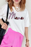 MAMA Sequin Round Neck Short Sleeve T-Shirt - Trendsi - Flyclothing LLC