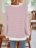 Striped Round Neck Long Sleeve Sweatshirt - Trendsi - Flyclothing LLC