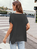 Notched Short Sleeve Knit Top - Trendsi - Flyclothing LLC