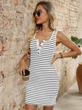 Striped Button Front Wide Strap Tank Dress - Trendsi - Flyclothing LLC