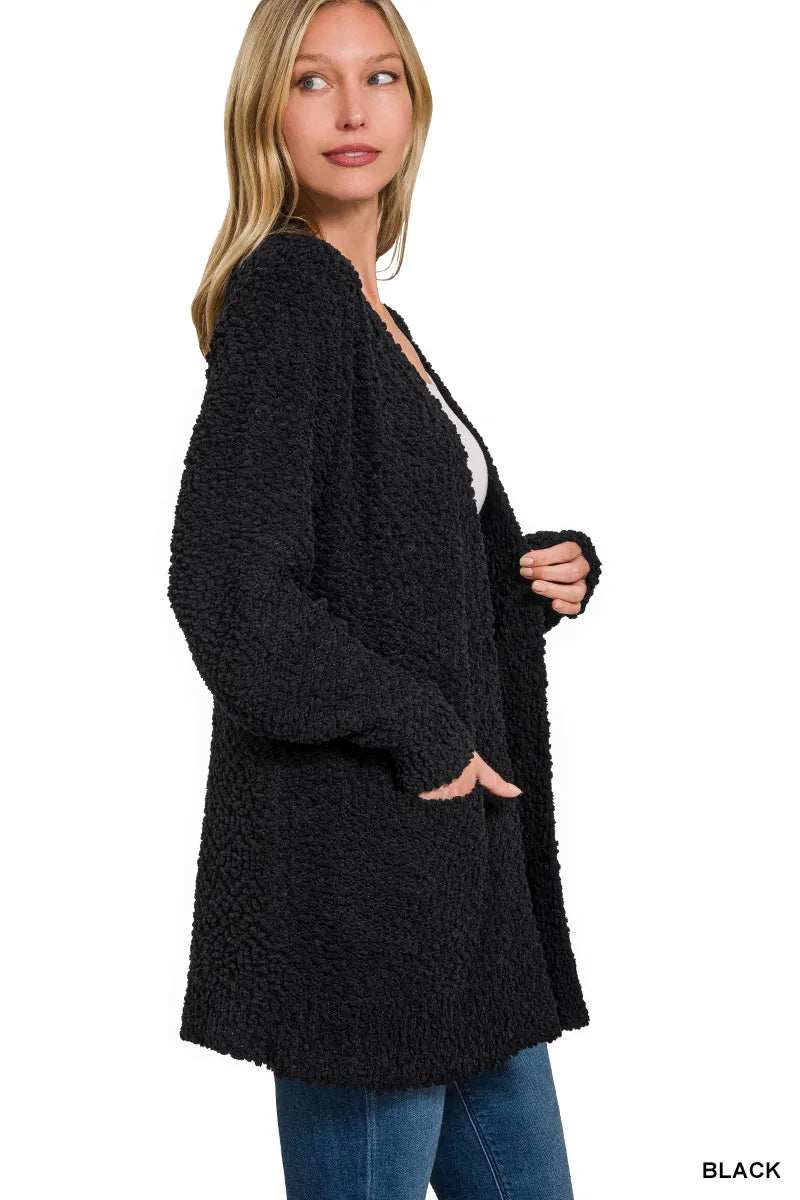 Zenana Long Sleeve Popcorn Sweater Cardigan with Pockets - Trendsi - Flyclothing LLC
