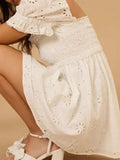 Eyelet Puff Sleeve Smocked Mini Dress - Trendsi - Flyclothing LLC