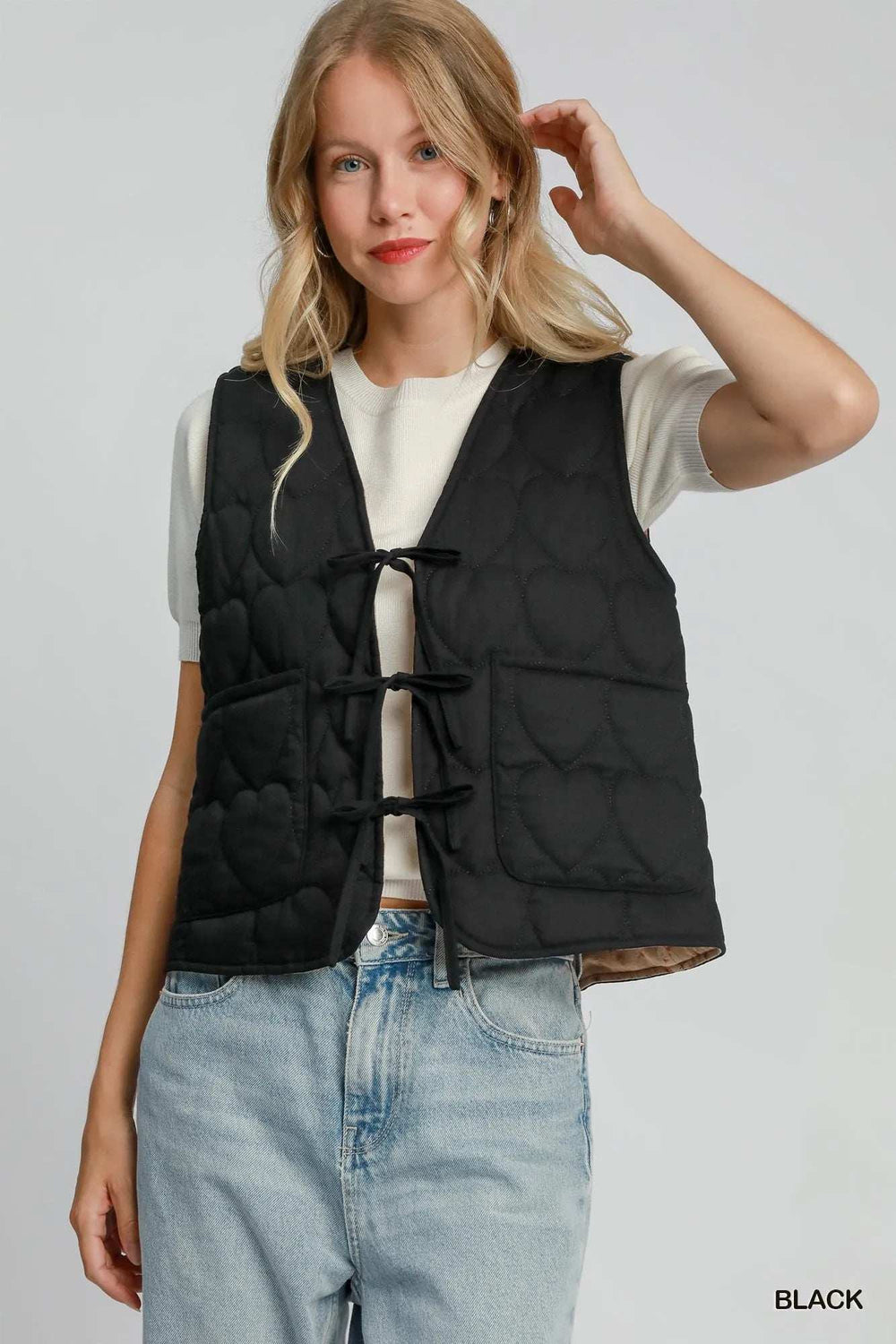 Umgee Heart Quilted Tie-Front Vest - Trendsi - Flyclothing LLC