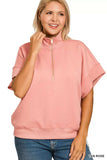 Zenana Full Size Scuba High Neck Half Zip Short Sleeve Top Plus Size - Trendsi - Flyclothing LLC