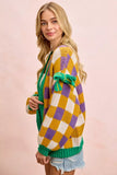 BiBi Mardigras Checker Board Front Open Cardigan - Trendsi - Flyclothing LLC