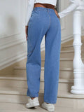 High Waist Straight Leg Jeans with Pockets - Trendsi - Flyclothing LLC