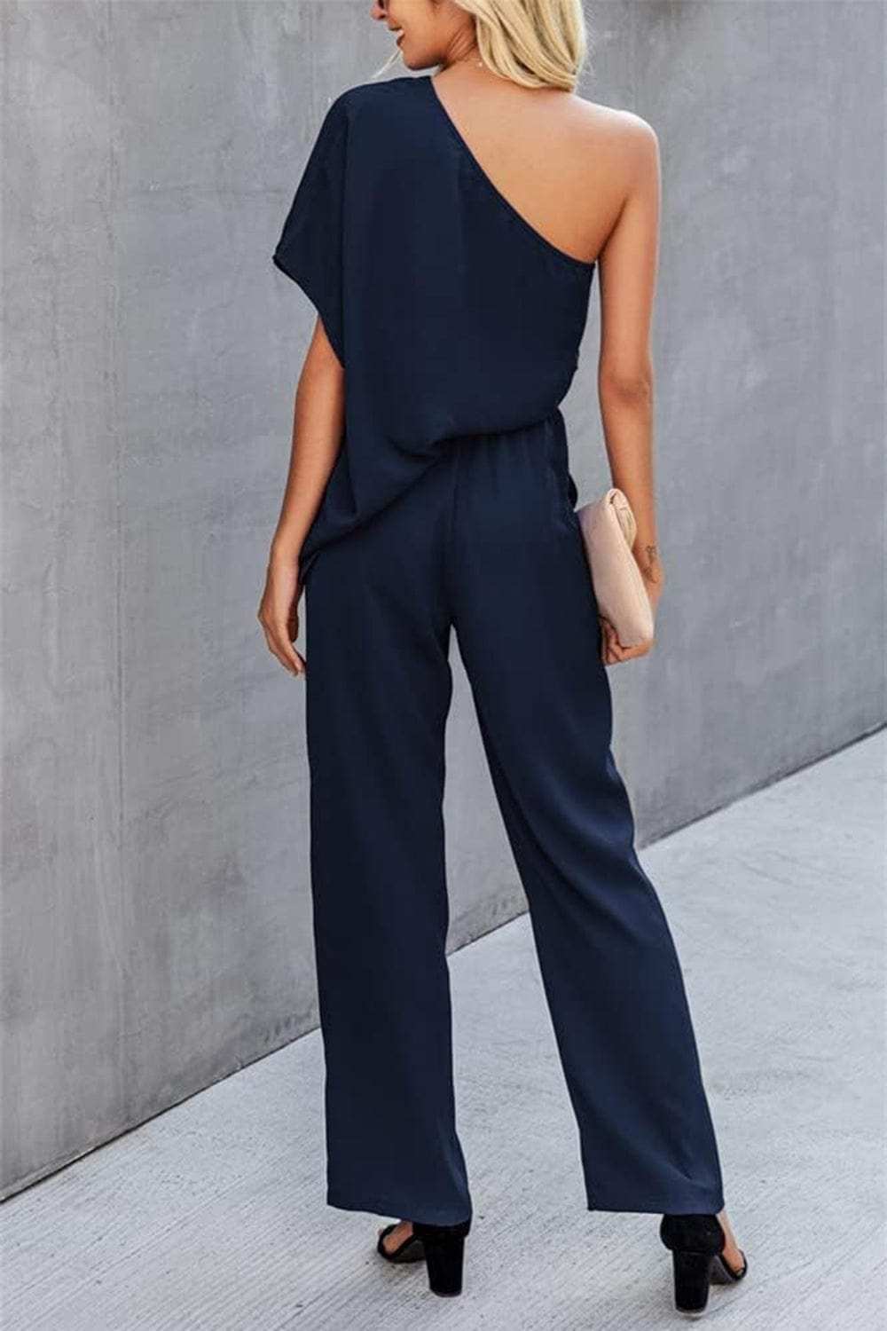 Single Shoulder Short Sleeve Jumpsuit - Trendsi - Flyclothing LLC