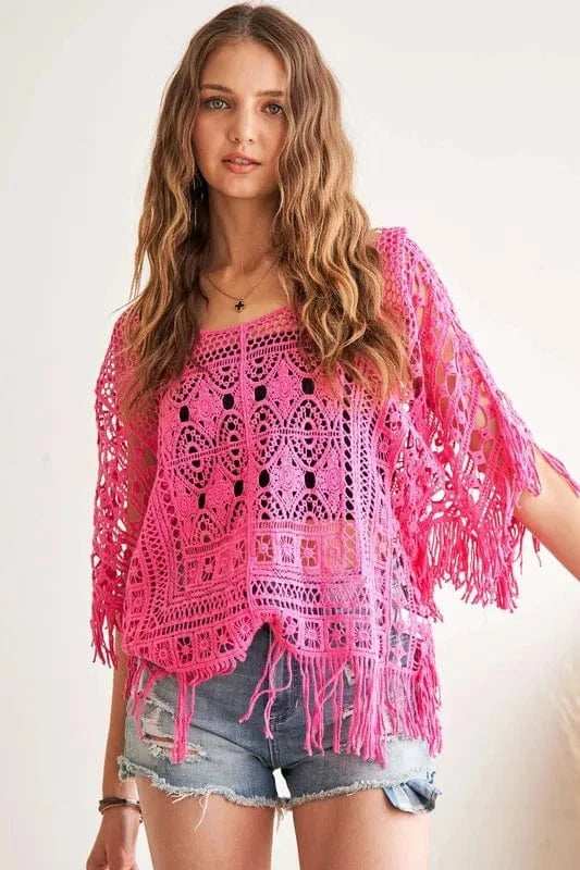 ADORA Fringe Hem Crochet Top - Trendsi - Flyclothing LLC