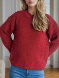 Solid Color Round Neck Long Sleeve Sweater - Trendsi - Flyclothing LLC