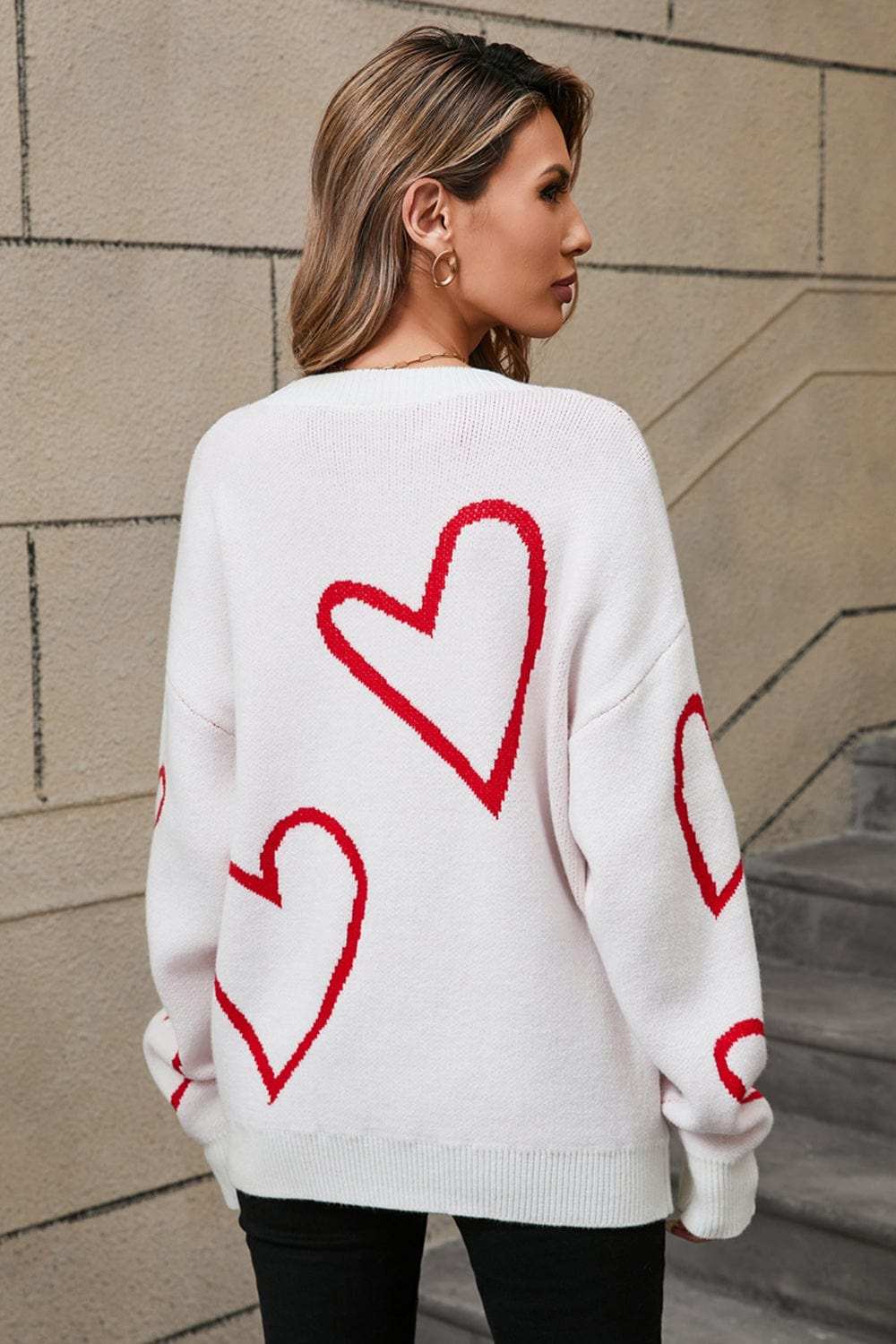 Angel Wings Heart Dropped Shoulder Long Sleeve Sweater - Trendsi - Flyclothing LLC