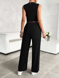 Mock Neck Sleeveless Top and Drawstring Pants Set - Trendsi - Flyclothing LLC