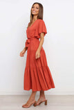 Tied Tiered Short Sleeve Midi Dress - Trendsi - Flyclothing LLC