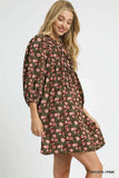 Umgee Floral Tie-Neck Babydoll Dress - Trendsi - Flyclothing LLC
